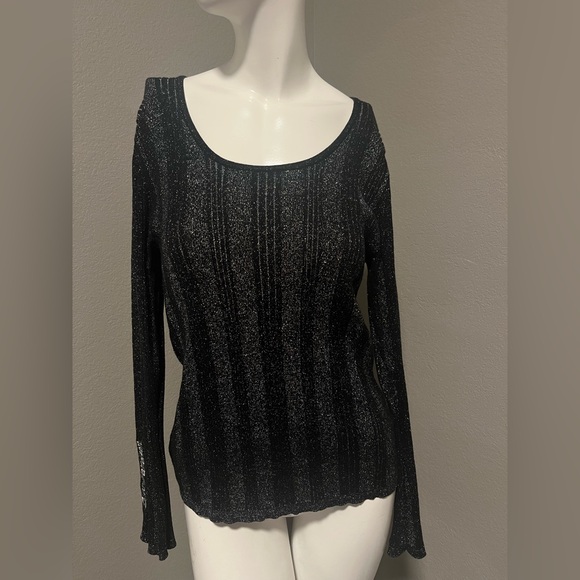 Harley-Davidson Tops - Harley-Davidson Women”s  Black & Silver Metallic LS Stretch Top Blouse Size XL